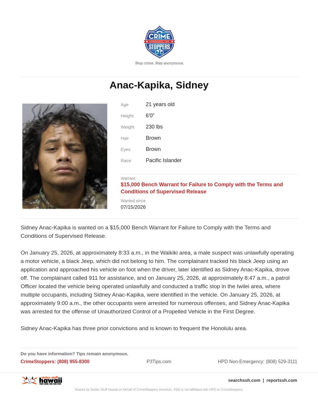 CRIMESTOPPERS - Honolulu | Stolen Stuff Hawaii