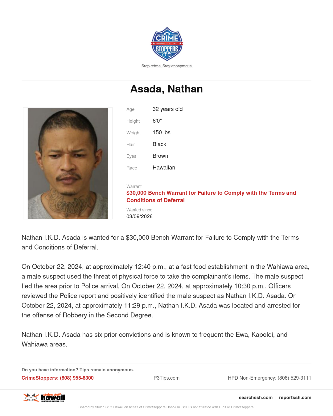 CRIMESTOPPERS - Honolulu | Stolen Stuff Hawaii