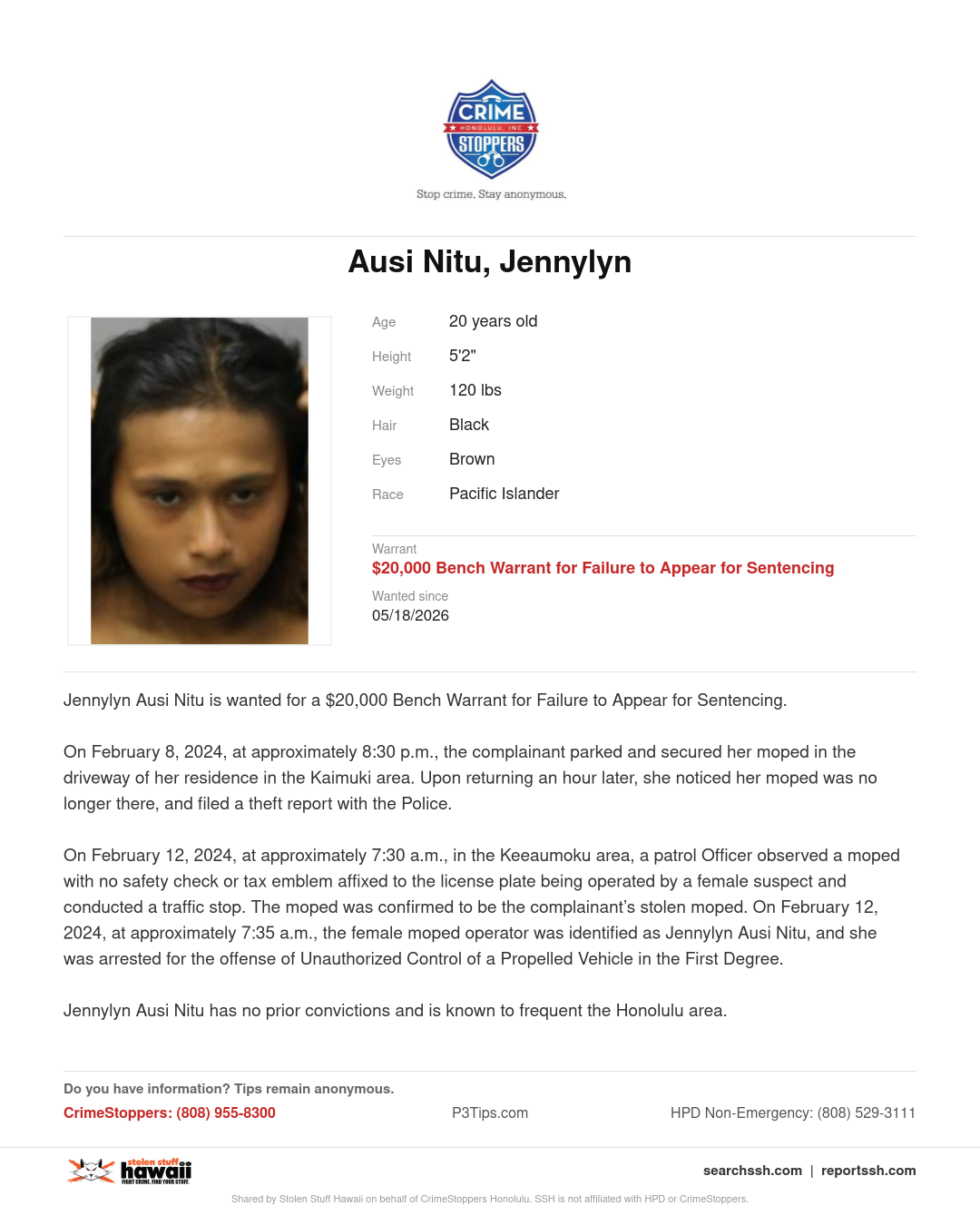 Ausi Nitu, Jennylyn - Honolulu | Stolen Stuff Hawaii