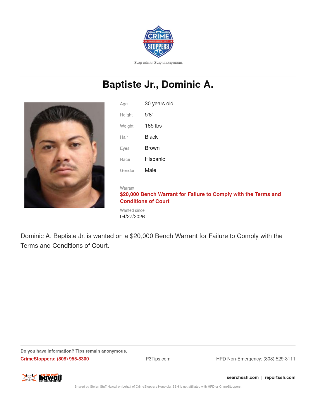 CRIMESTOPPERS - Honolulu | Stolen Stuff Hawaii