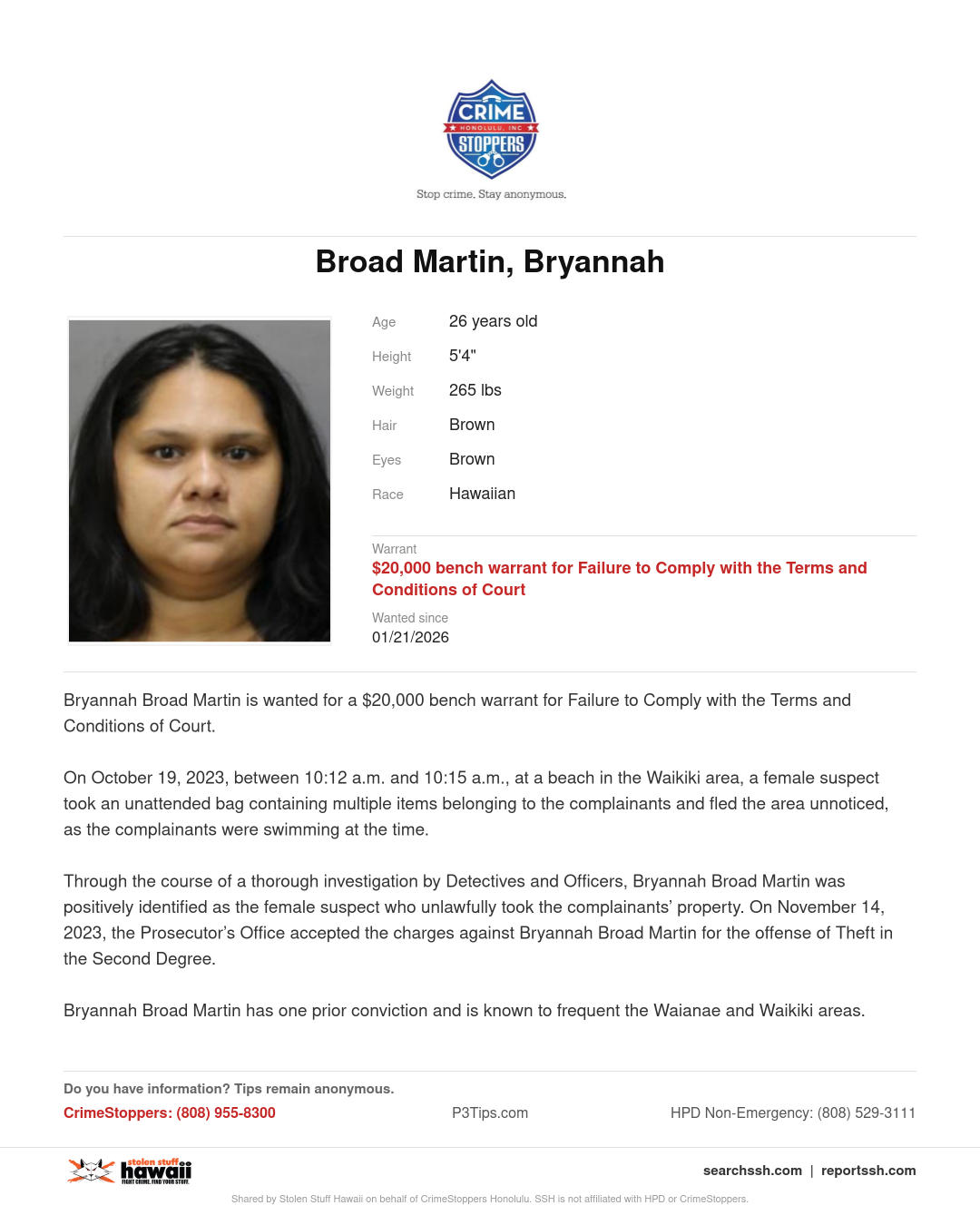 CRIMESTOPPERS - Honolulu | Stolen Stuff Hawaii