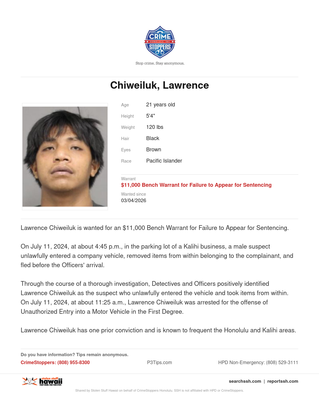 CRIMESTOPPERS - Honolulu | Stolen Stuff Hawaii
