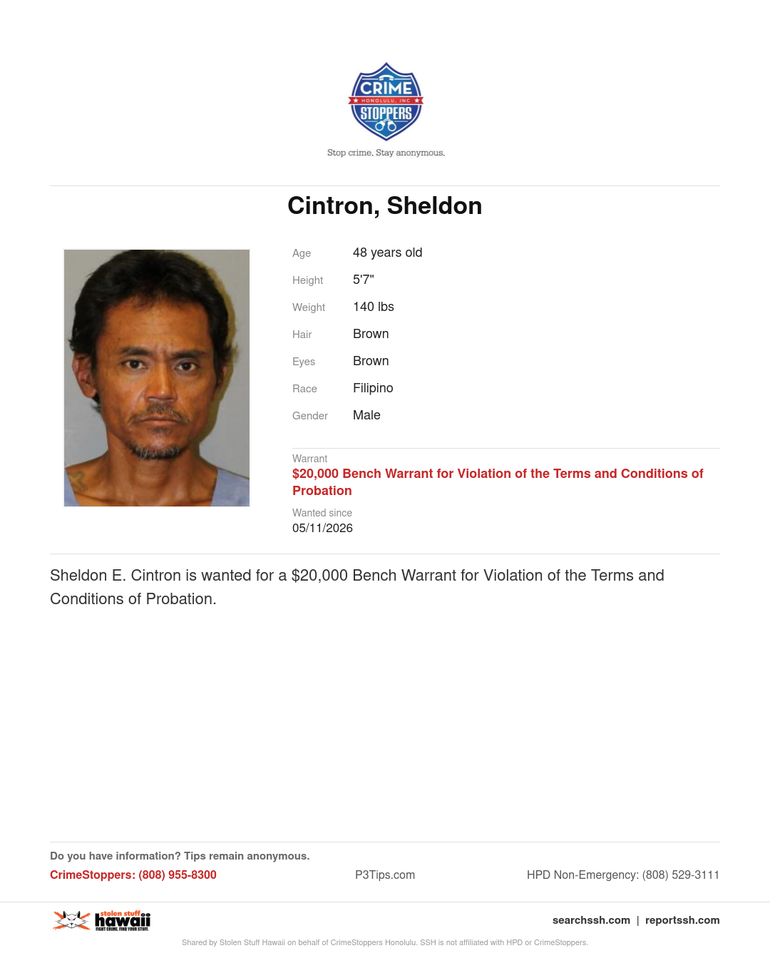 WANTED - Honolulu | Stolen Stuff Hawaii