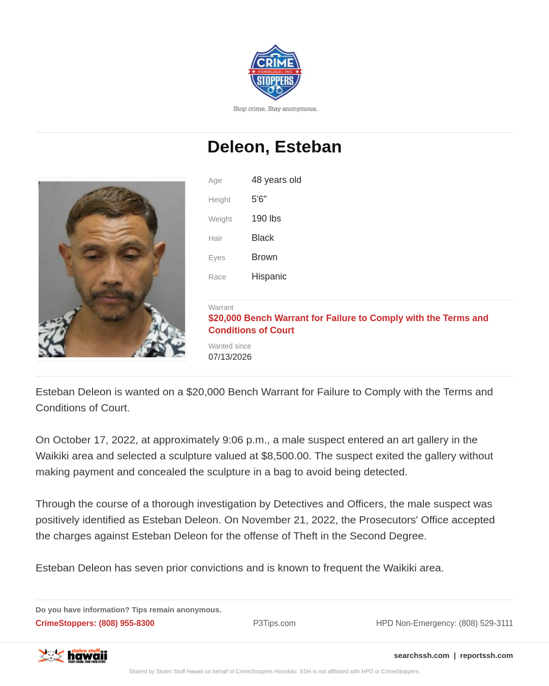 WANTED - Honolulu | Stolen Stuff Hawaii