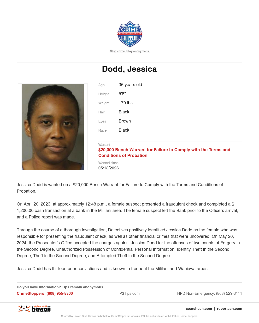 WANTED - Honolulu | Stolen Stuff Hawaii