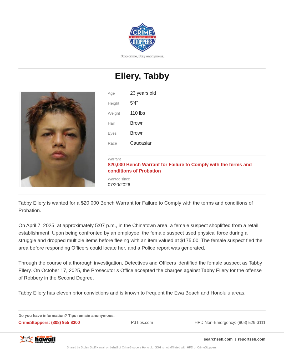 CRIMESTOPPERS - Honolulu | Stolen Stuff Hawaii