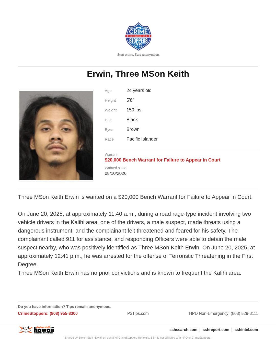 CRIMESTOPPERS - Honolulu | SSH Search