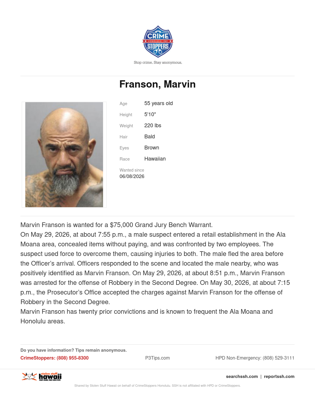 WANTED - Honolulu | Stolen Stuff Hawaii