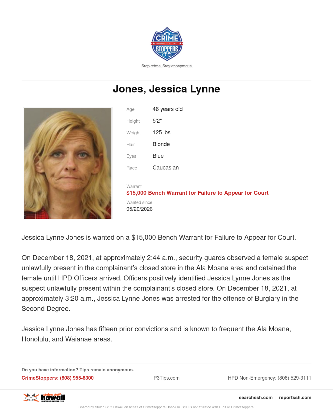 WANTED - Honolulu | Stolen Stuff Hawaii