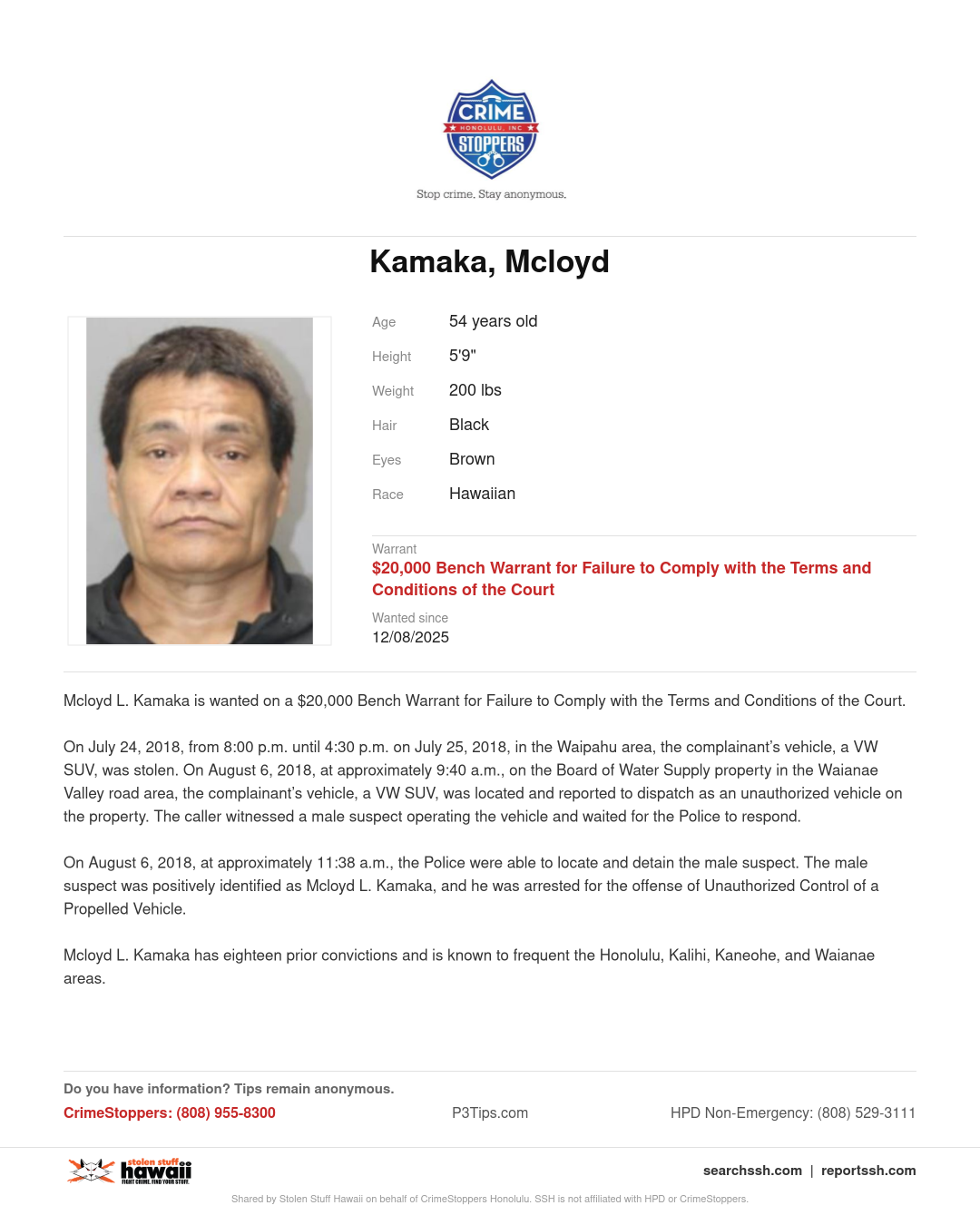 CRIMESTOPPERS - Honolulu | Stolen Stuff Hawaii