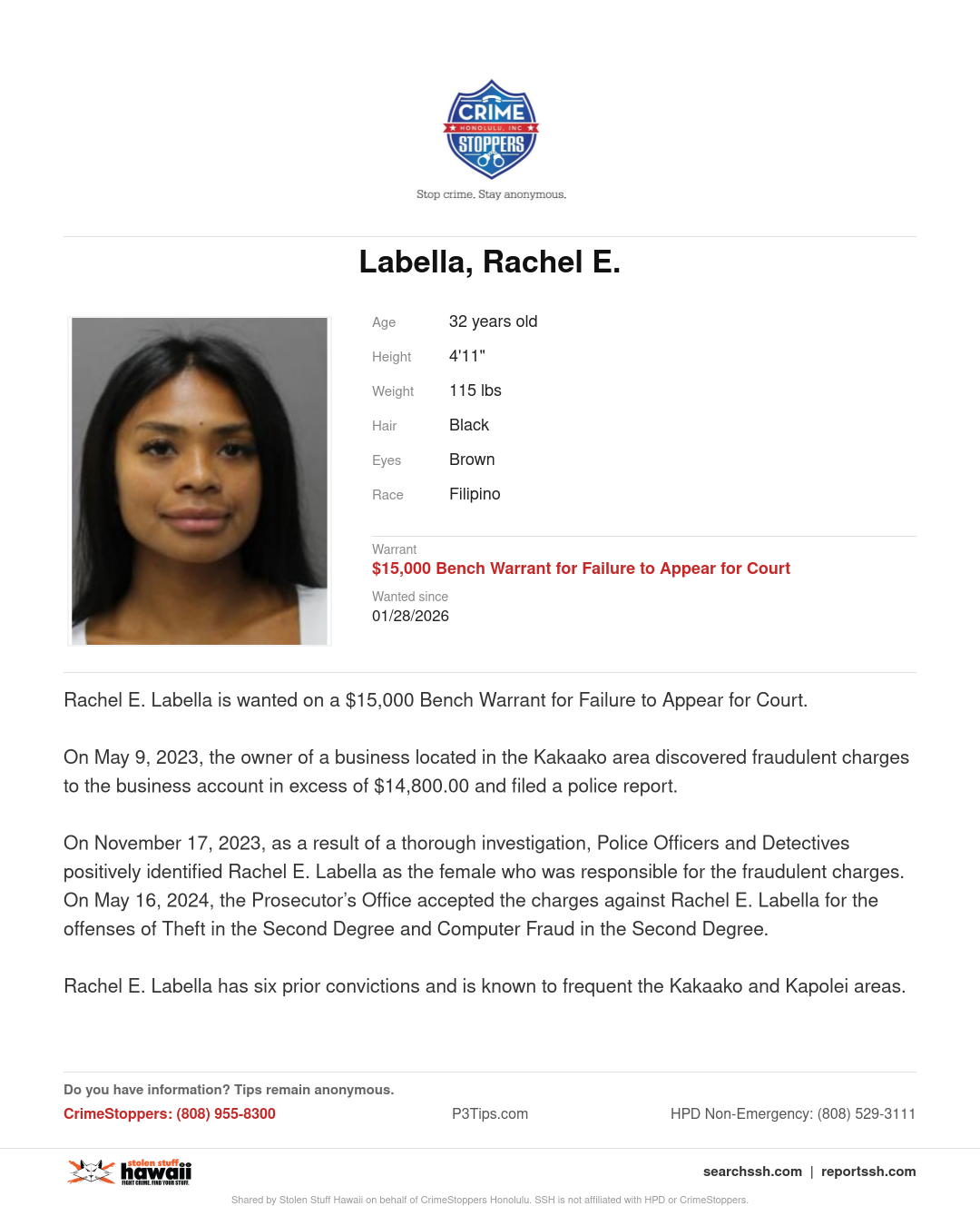 CRIMESTOPPERS - Honolulu | Stolen Stuff Hawaii