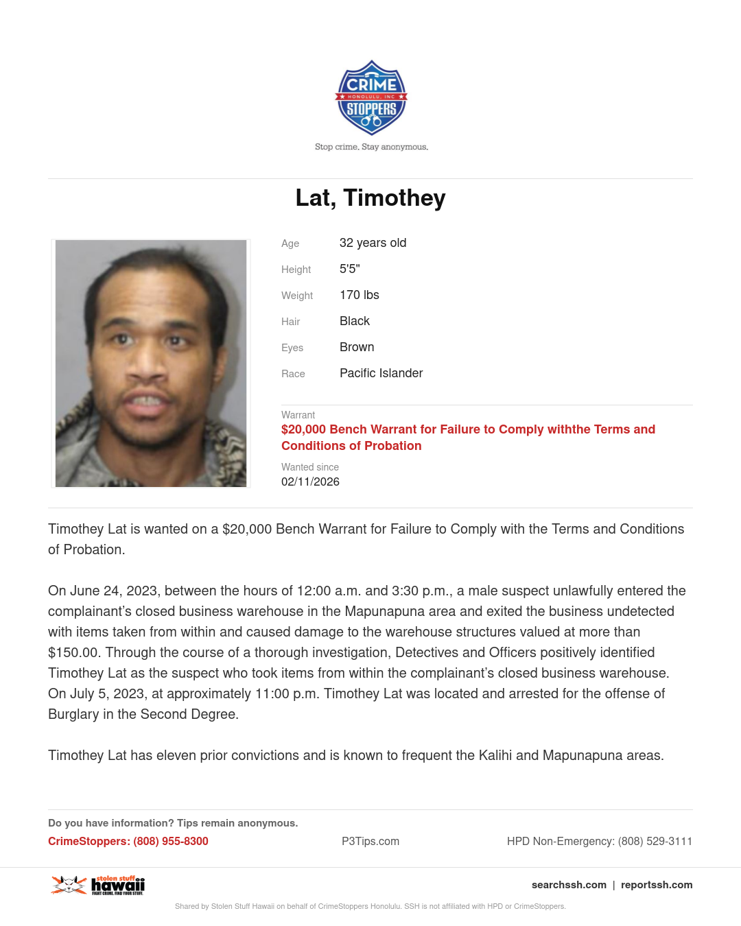 CRIMESTOPPERS - Honolulu | Stolen Stuff Hawaii