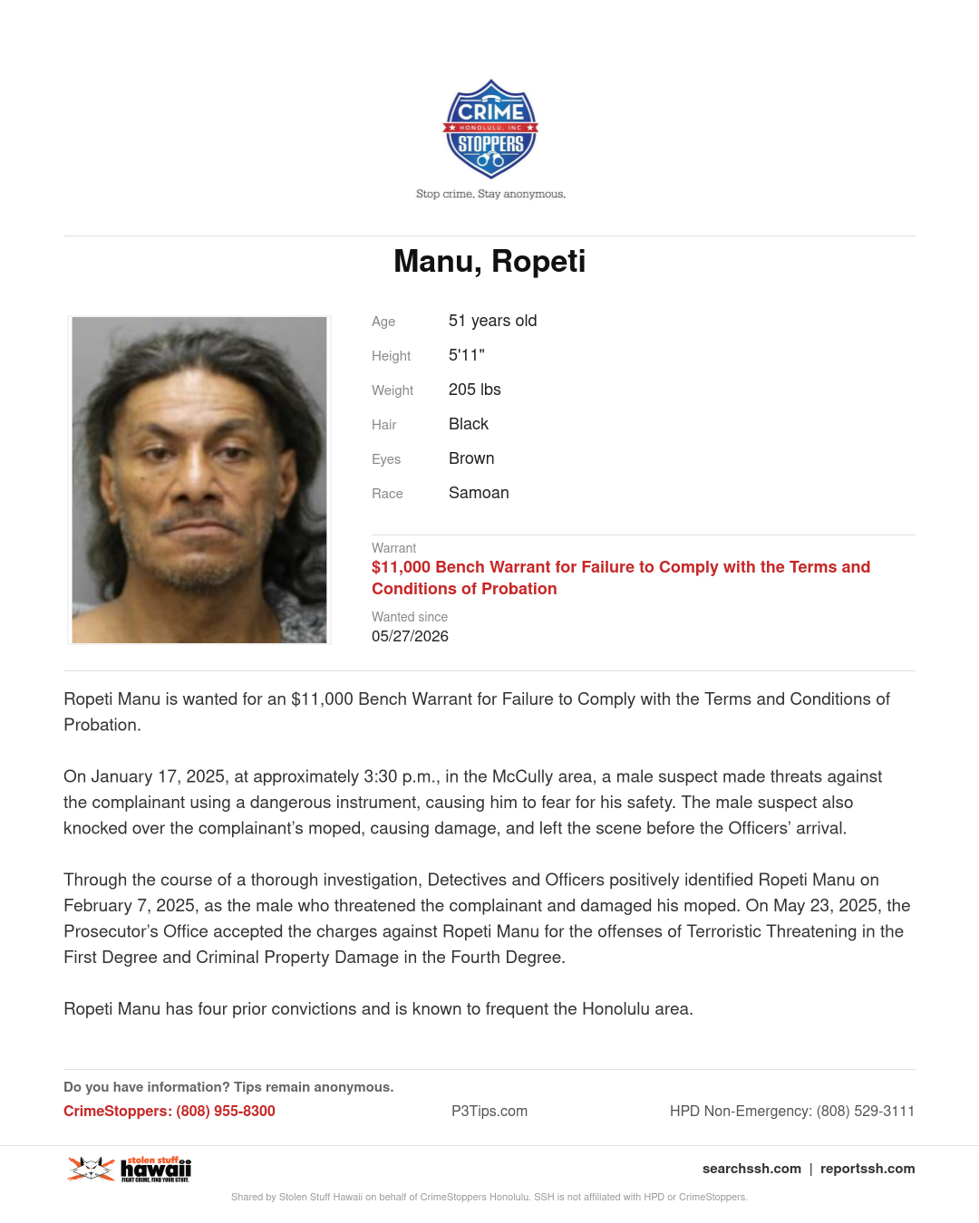 WANTED - Honolulu | Stolen Stuff Hawaii