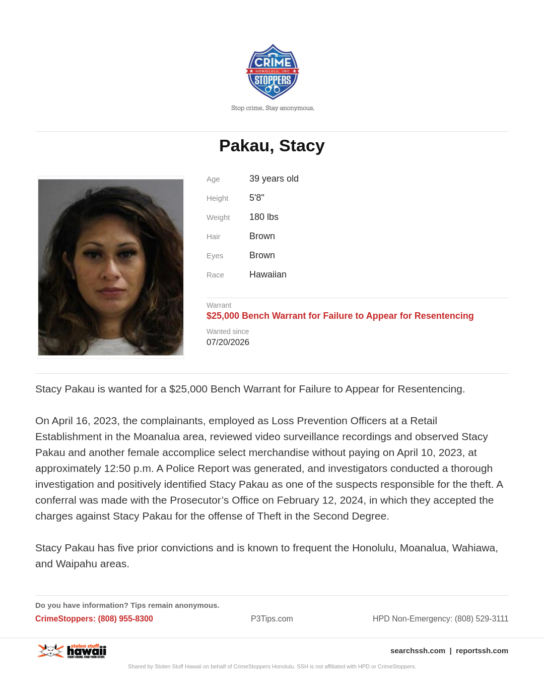 CRIMESTOPPERS - Honolulu | Stolen Stuff Hawaii