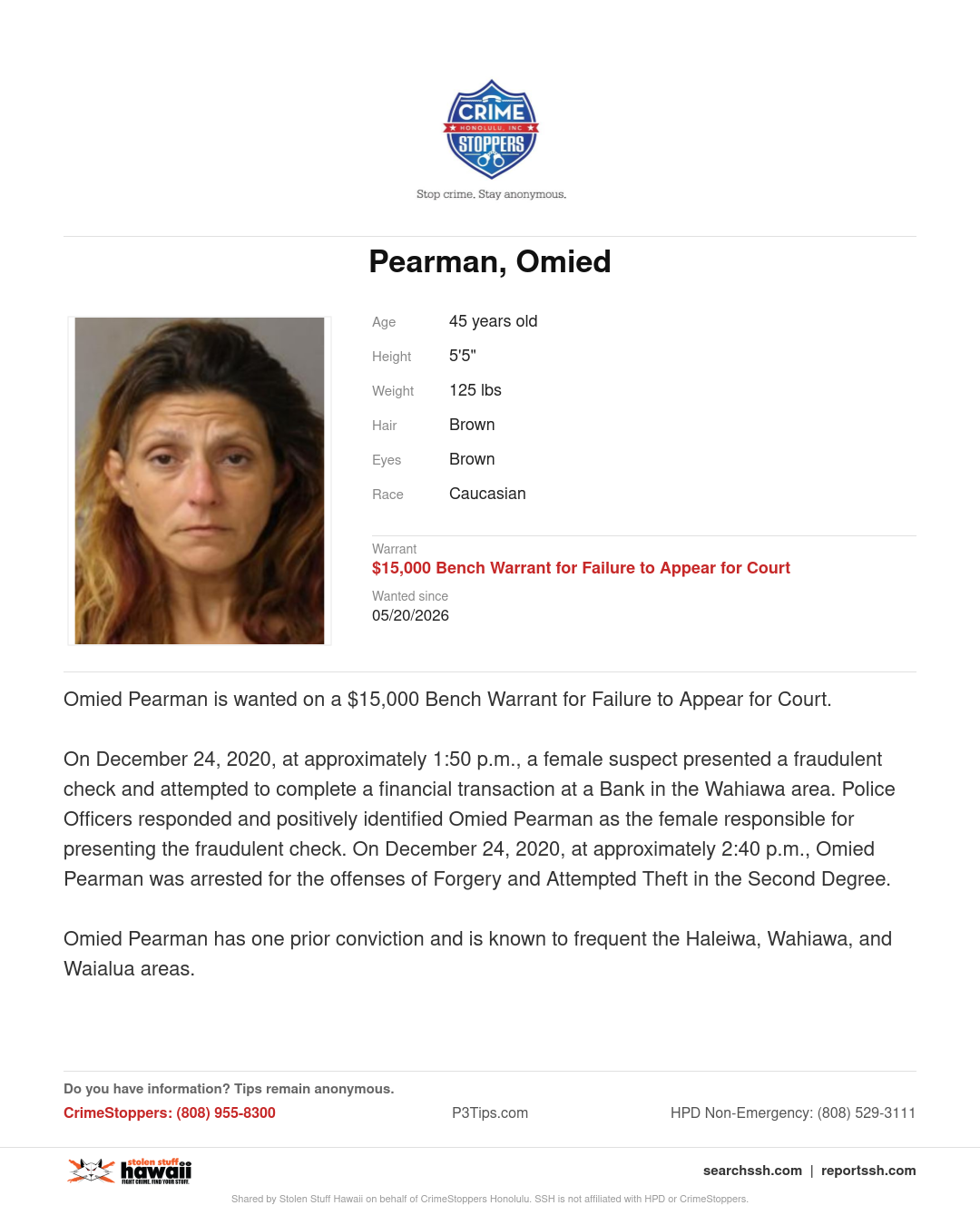 WANTED - Honolulu | Stolen Stuff Hawaii