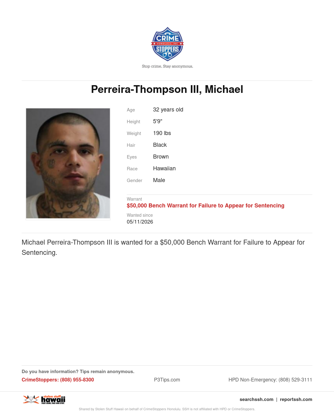 WANTED - Honolulu | Stolen Stuff Hawaii
