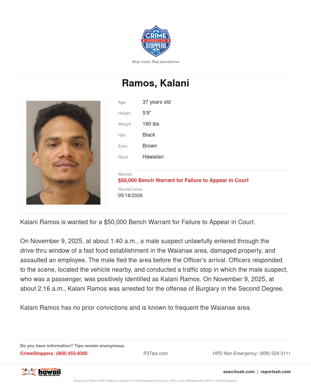 WANTED - Honolulu | Stolen Stuff Hawaii