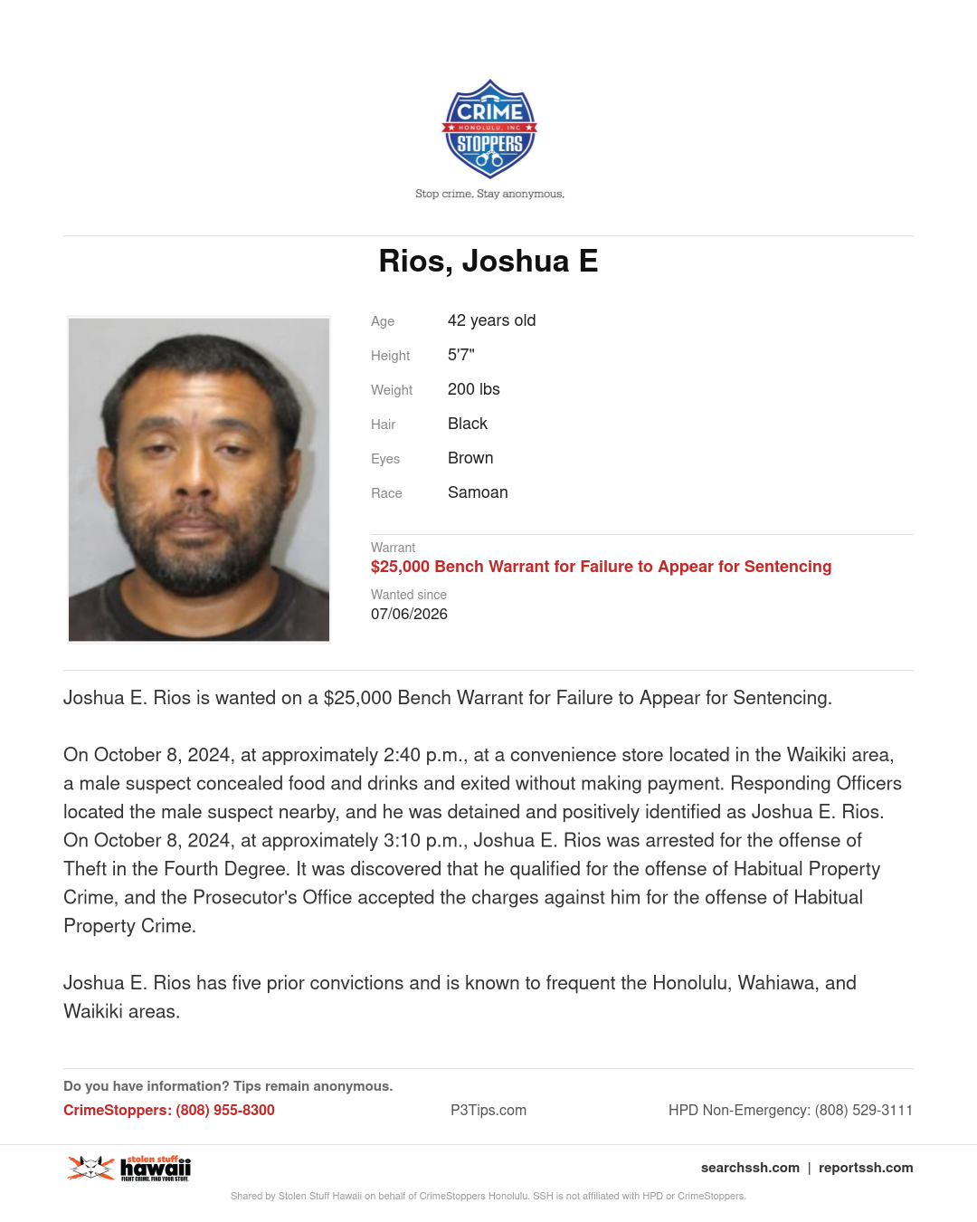 WANTED - Honolulu | Stolen Stuff Hawaii