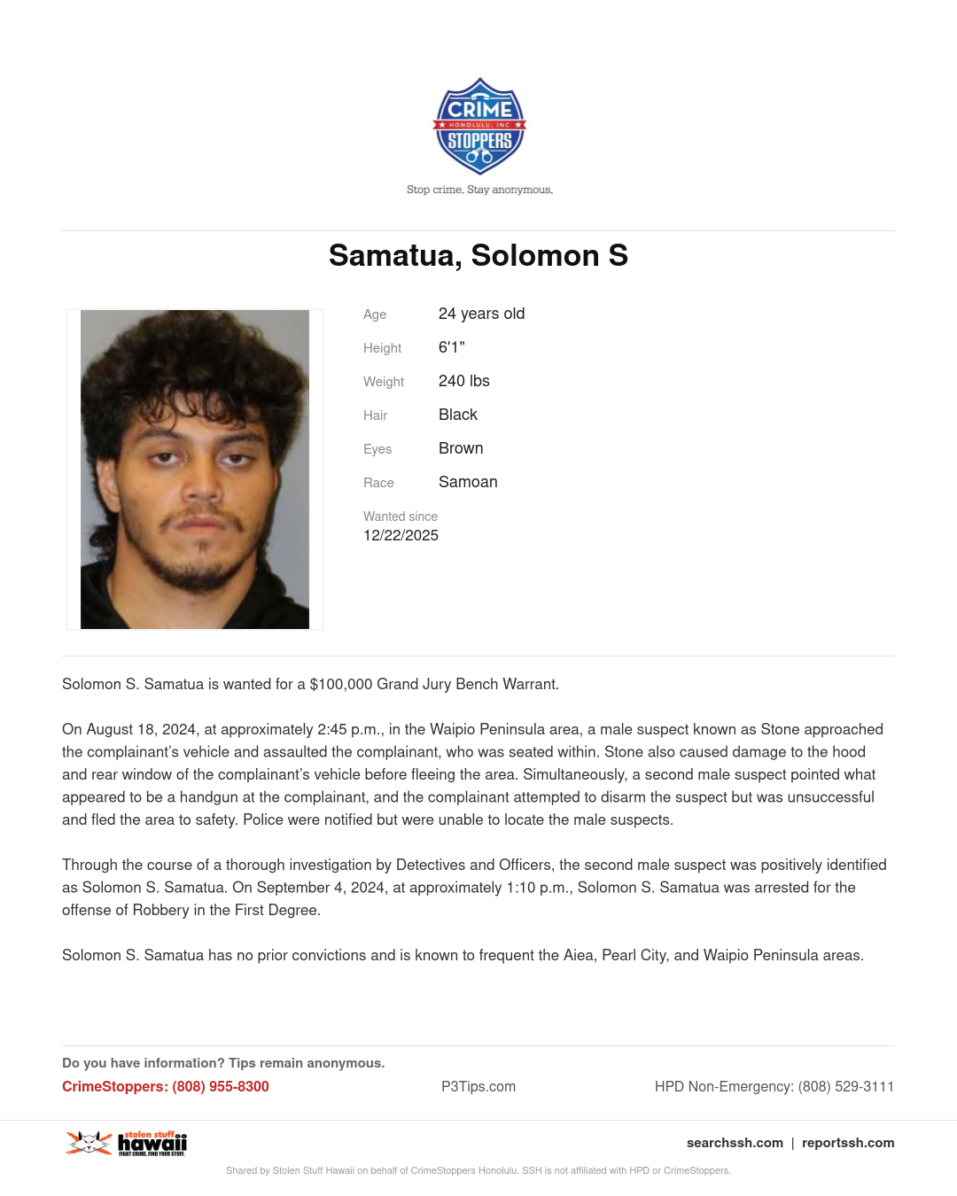 CRIMESTOPPERS - Honolulu | Stolen Stuff Hawaii