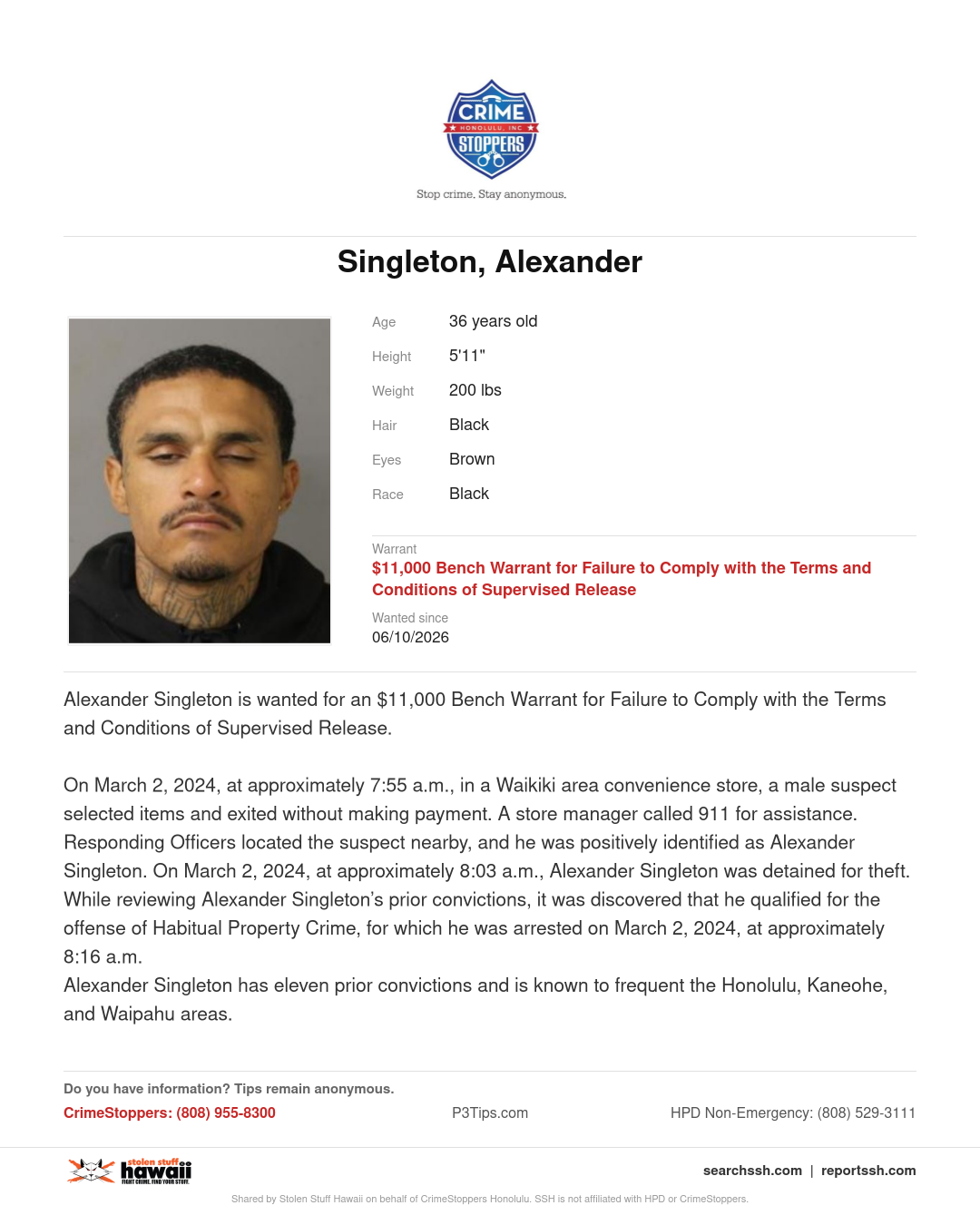 WANTED - Honolulu | Stolen Stuff Hawaii