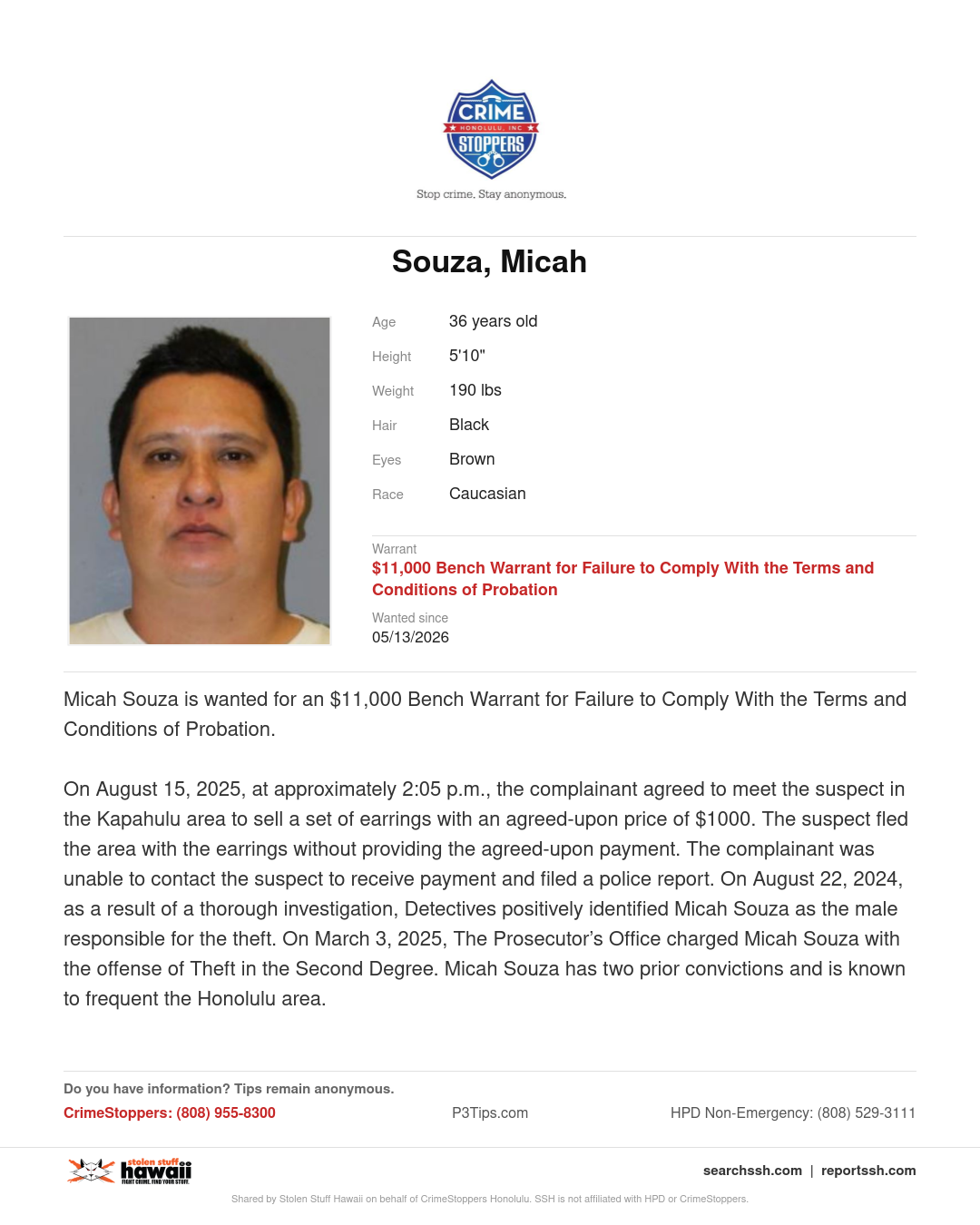 WANTED - Honolulu | Stolen Stuff Hawaii