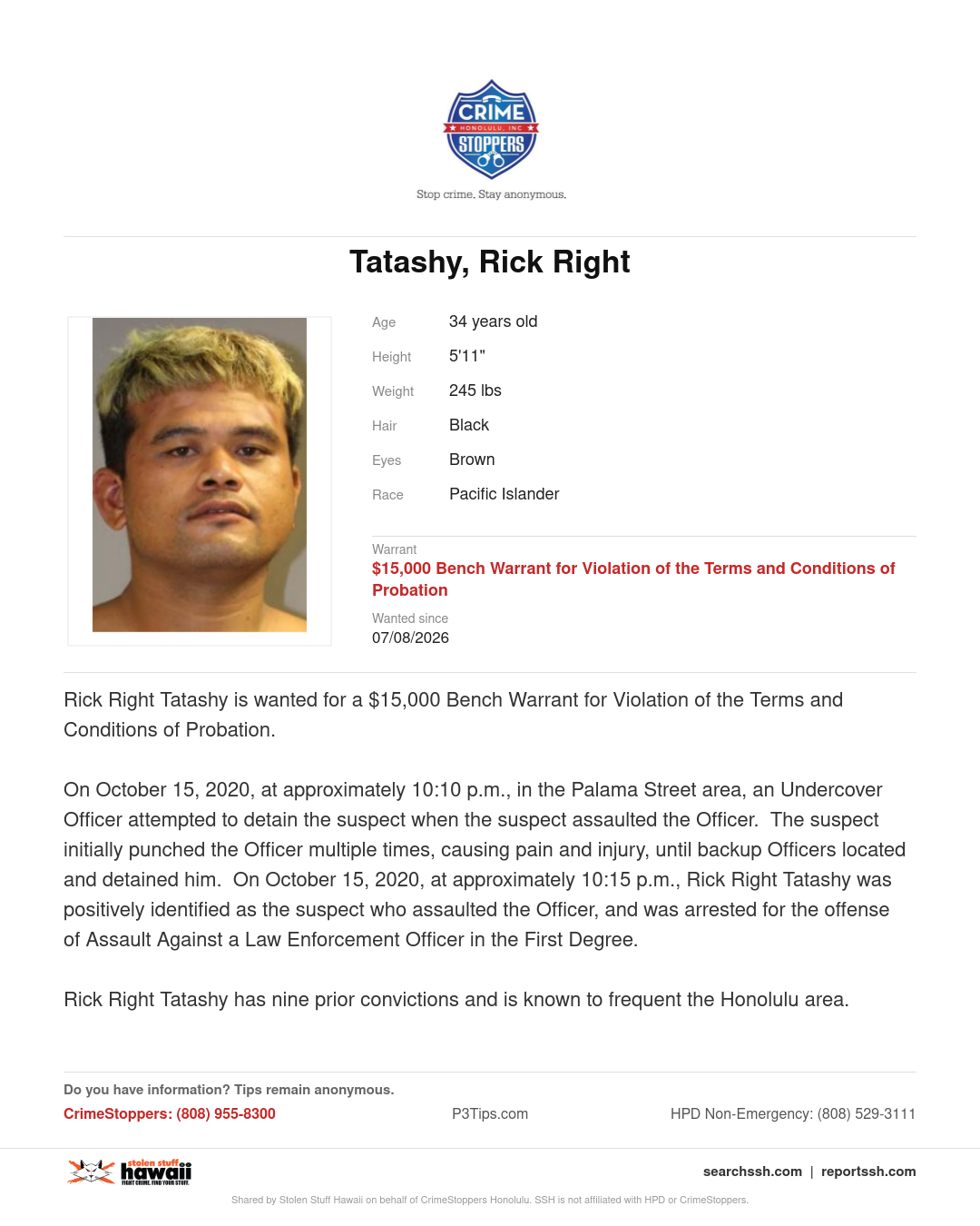 CRIMESTOPPERS - Honolulu | Stolen Stuff Hawaii
