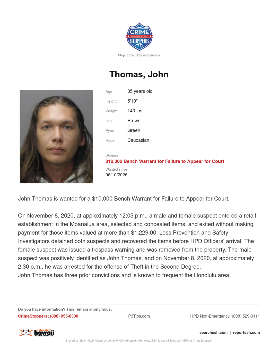 WANTED - Honolulu | Stolen Stuff Hawaii