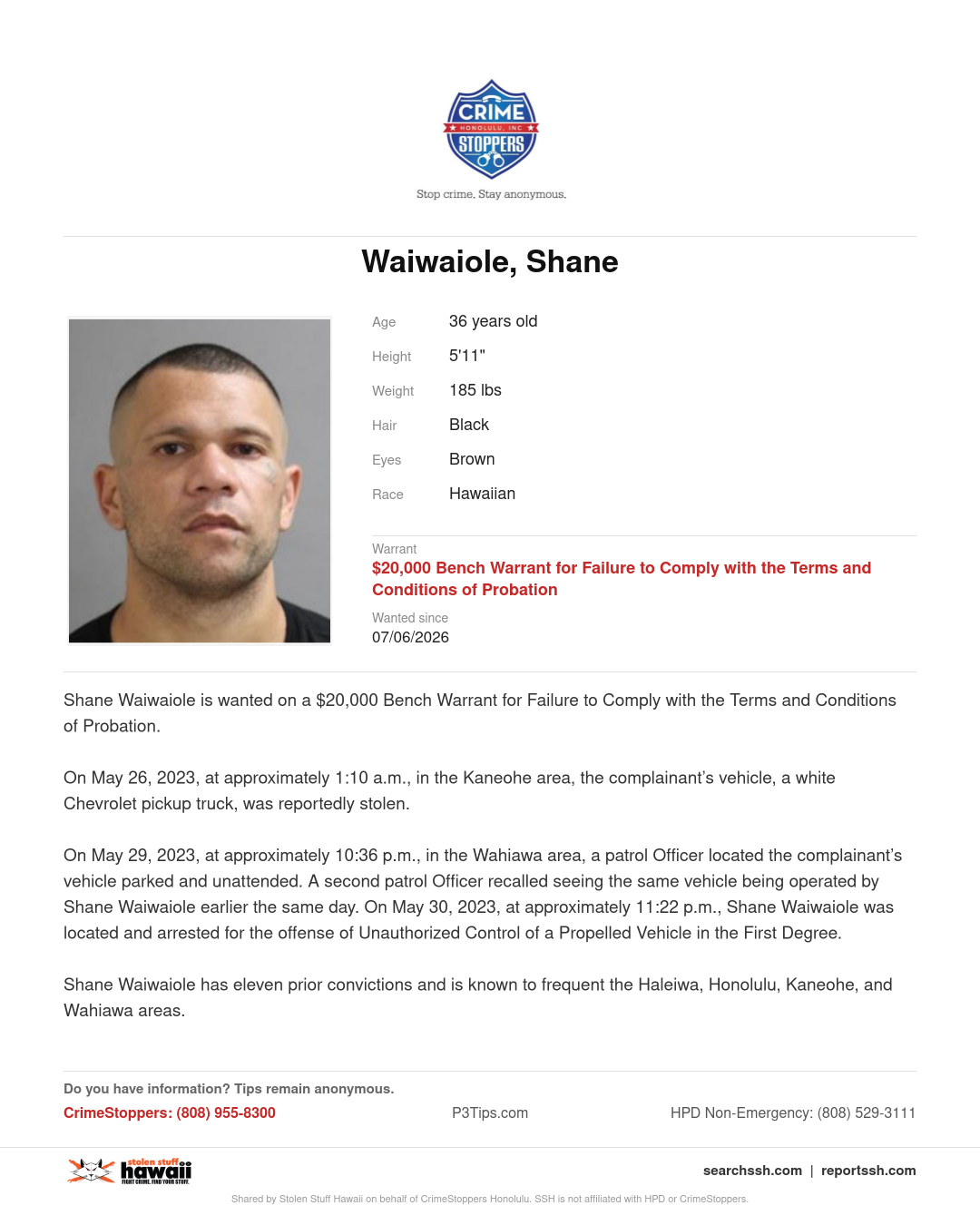 WANTED - Honolulu | Stolen Stuff Hawaii