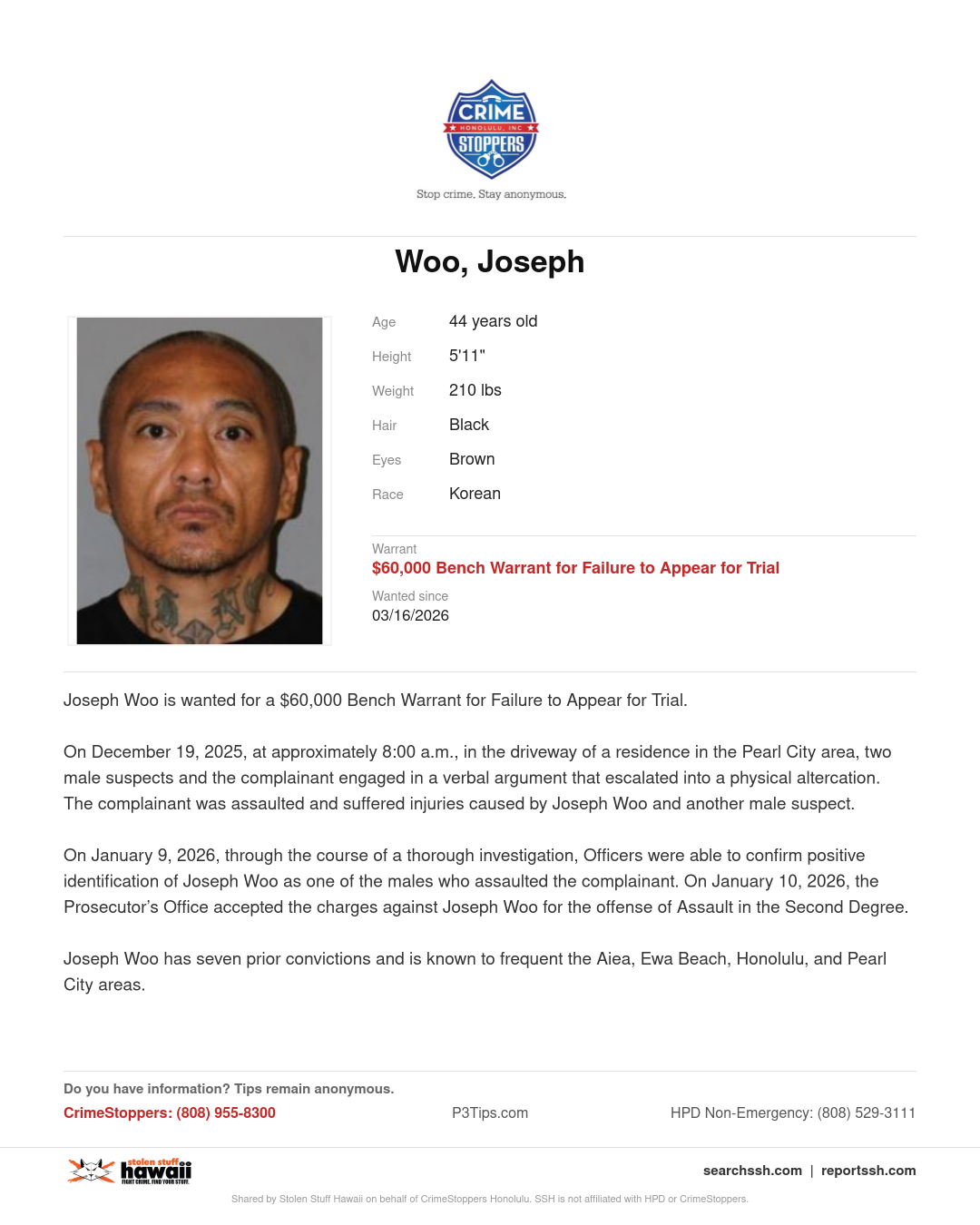 CRIMESTOPPERS - Honolulu | Stolen Stuff Hawaii