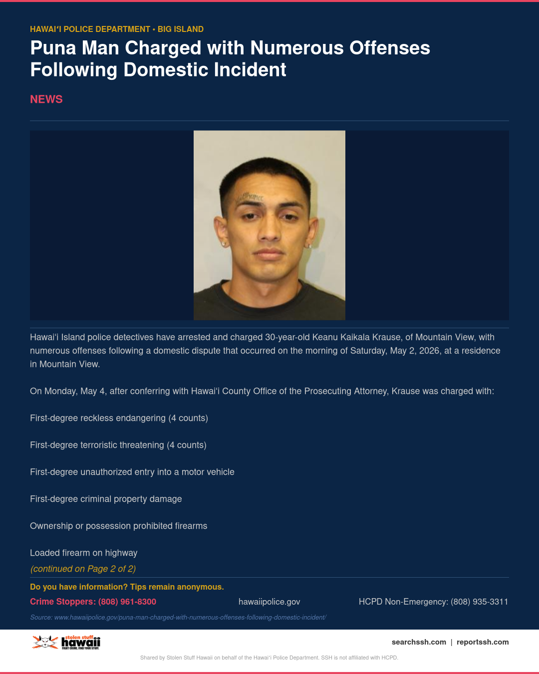 NEWS - Hawaii County | Stolen Stuff Hawaii