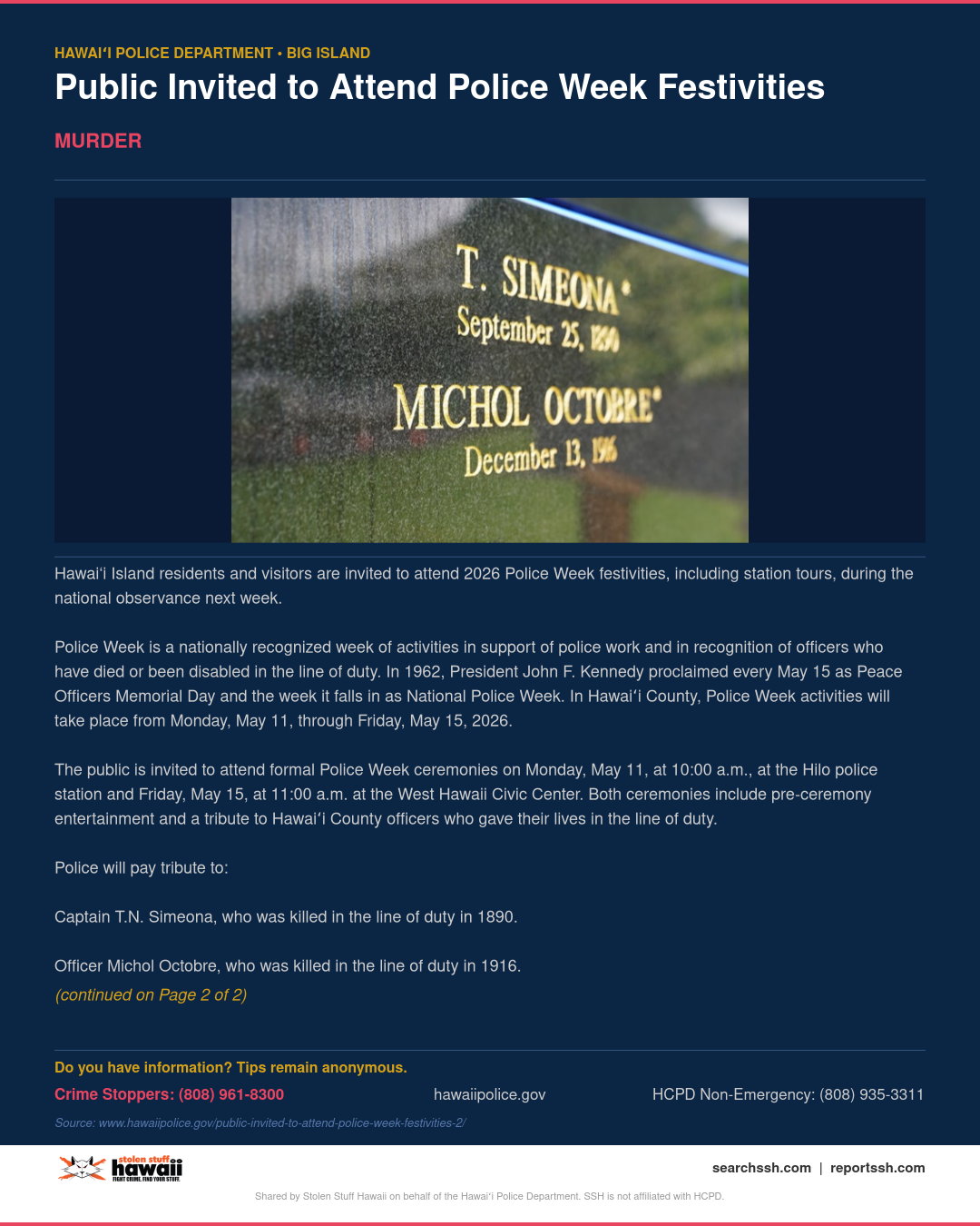 MURDER - Hawaii County | Stolen Stuff Hawaii