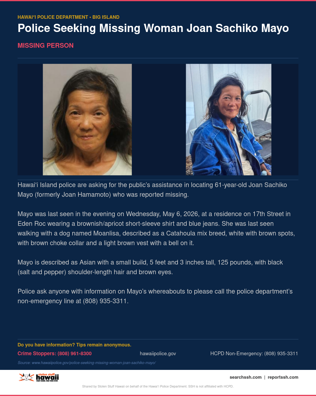 MISSING PERSON - Hawaii County | Stolen Stuff Hawaii