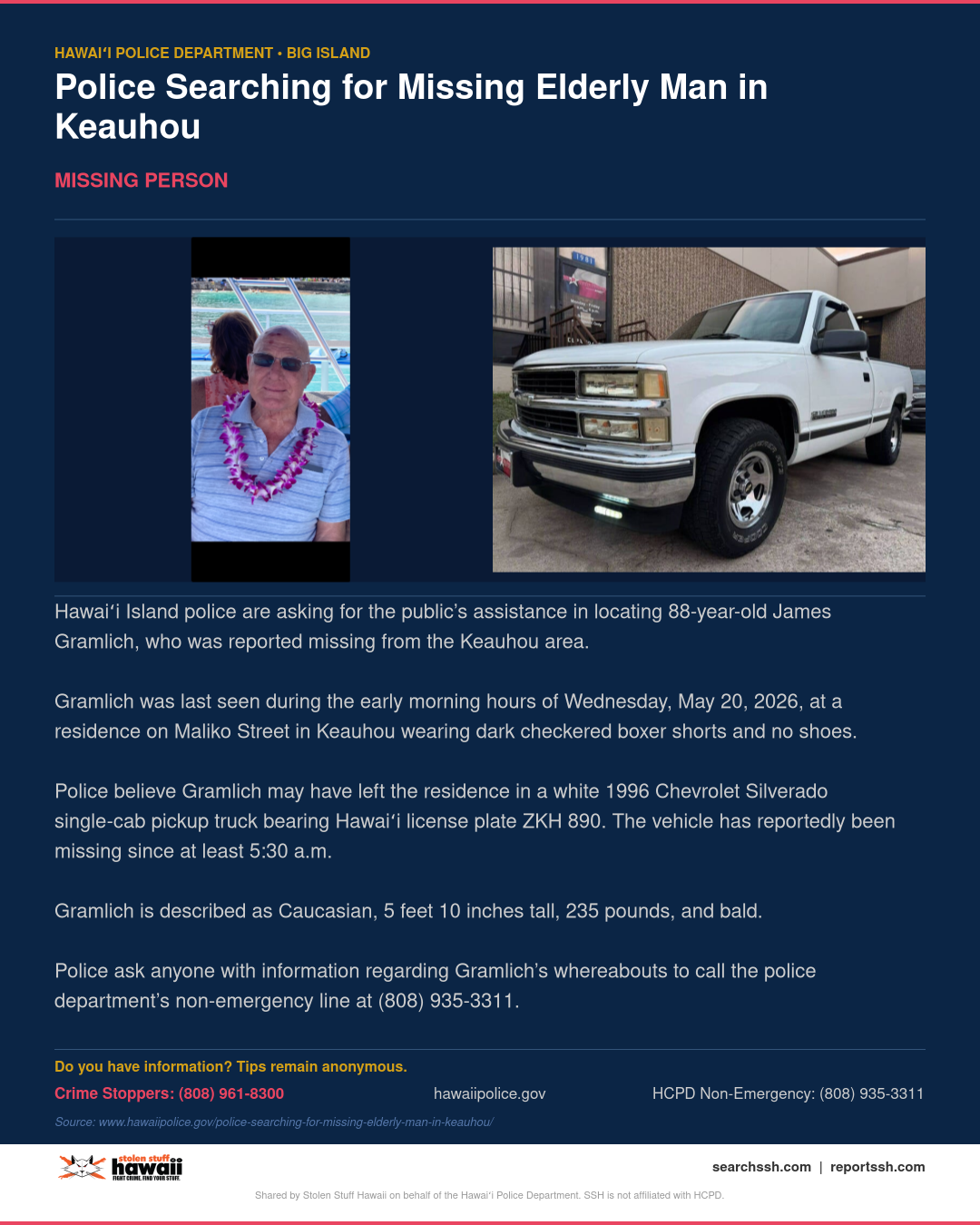 MISSING PERSON - Hawaii County | Stolen Stuff Hawaii