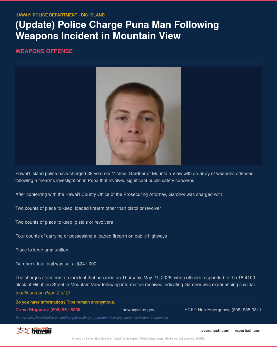 WEAPONS OFFENSE - Hawaii County | Stolen Stuff Hawaii
