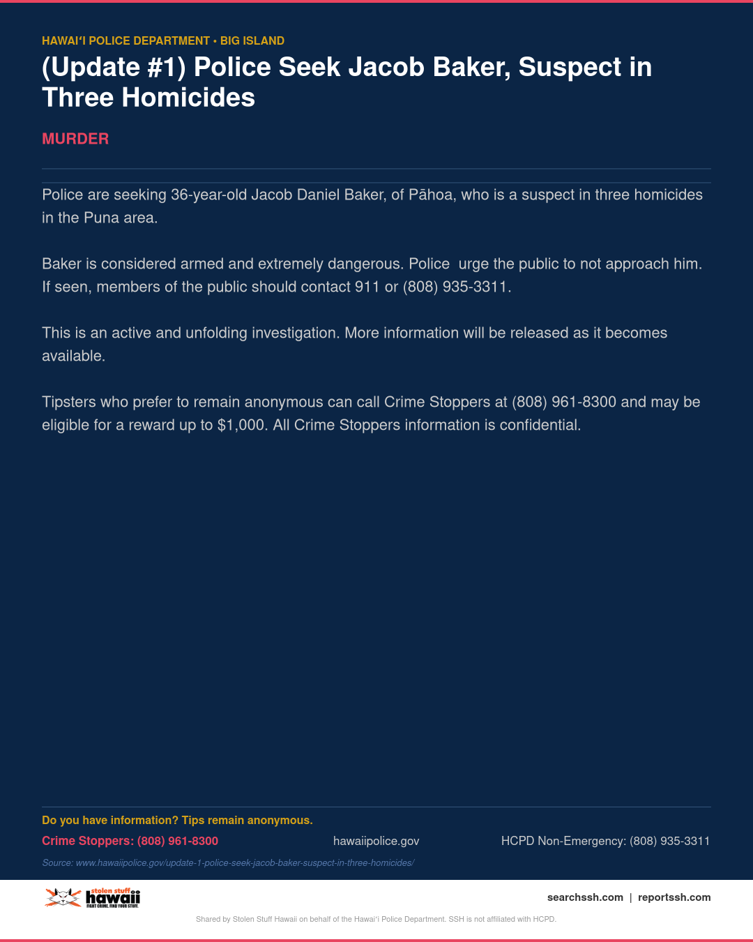 MURDER - Hawaii County | Stolen Stuff Hawaii