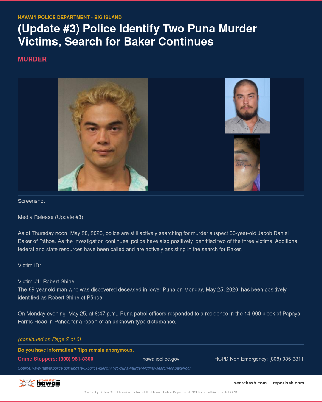 MURDER - Hawaii County | Stolen Stuff Hawaii
