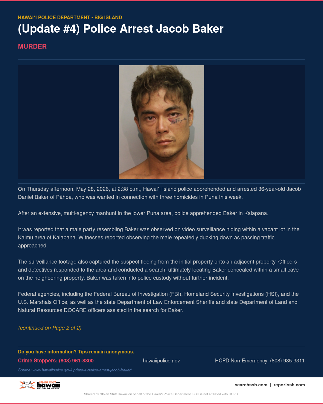 MURDER - Hawaii County | Stolen Stuff Hawaii