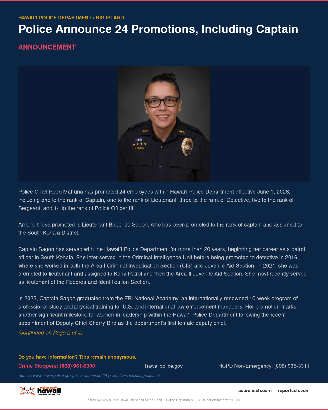ANNOUNCEMENT - Hawaii County | Stolen Stuff Hawaii
