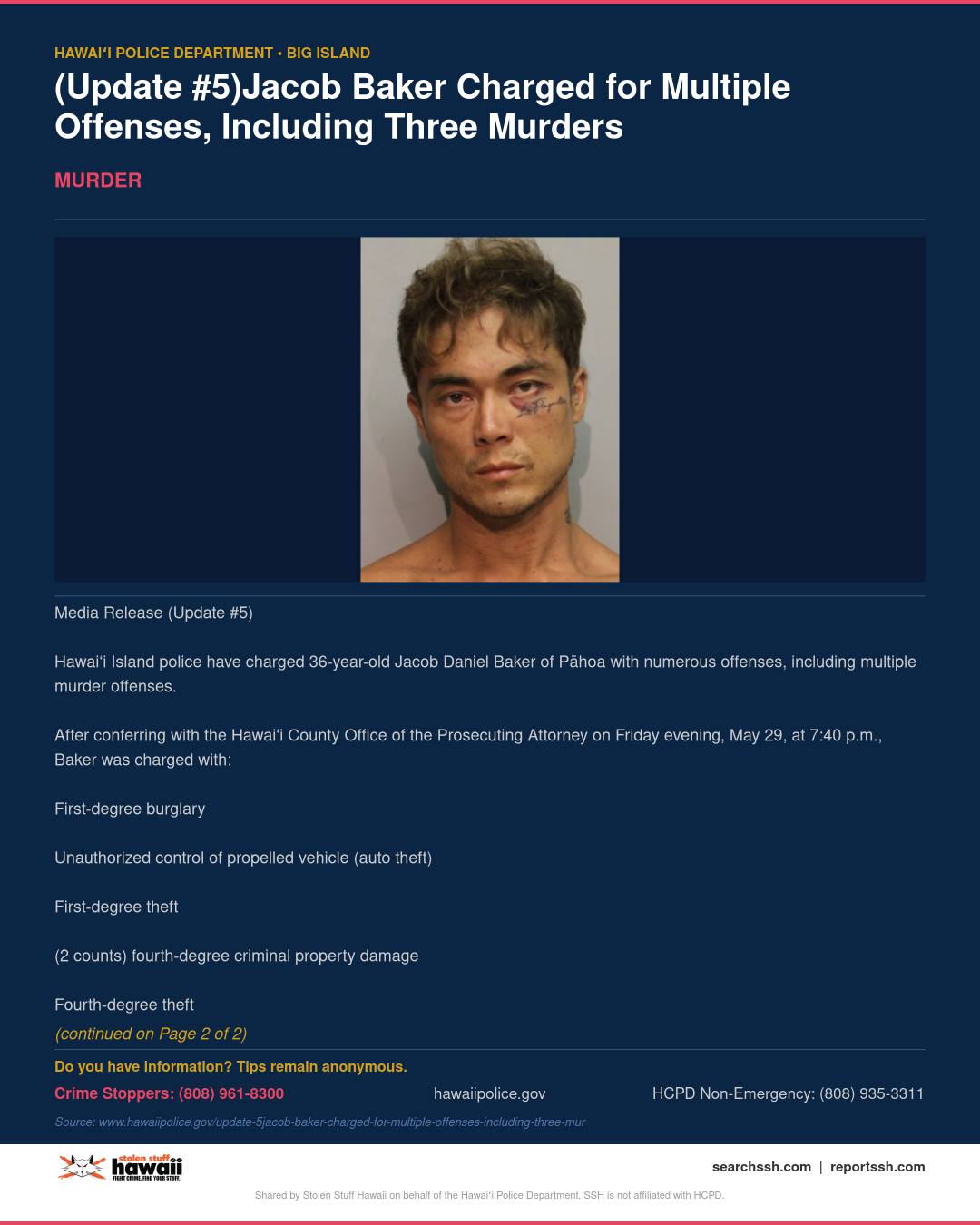 MURDER - Hawaii County | Stolen Stuff Hawaii