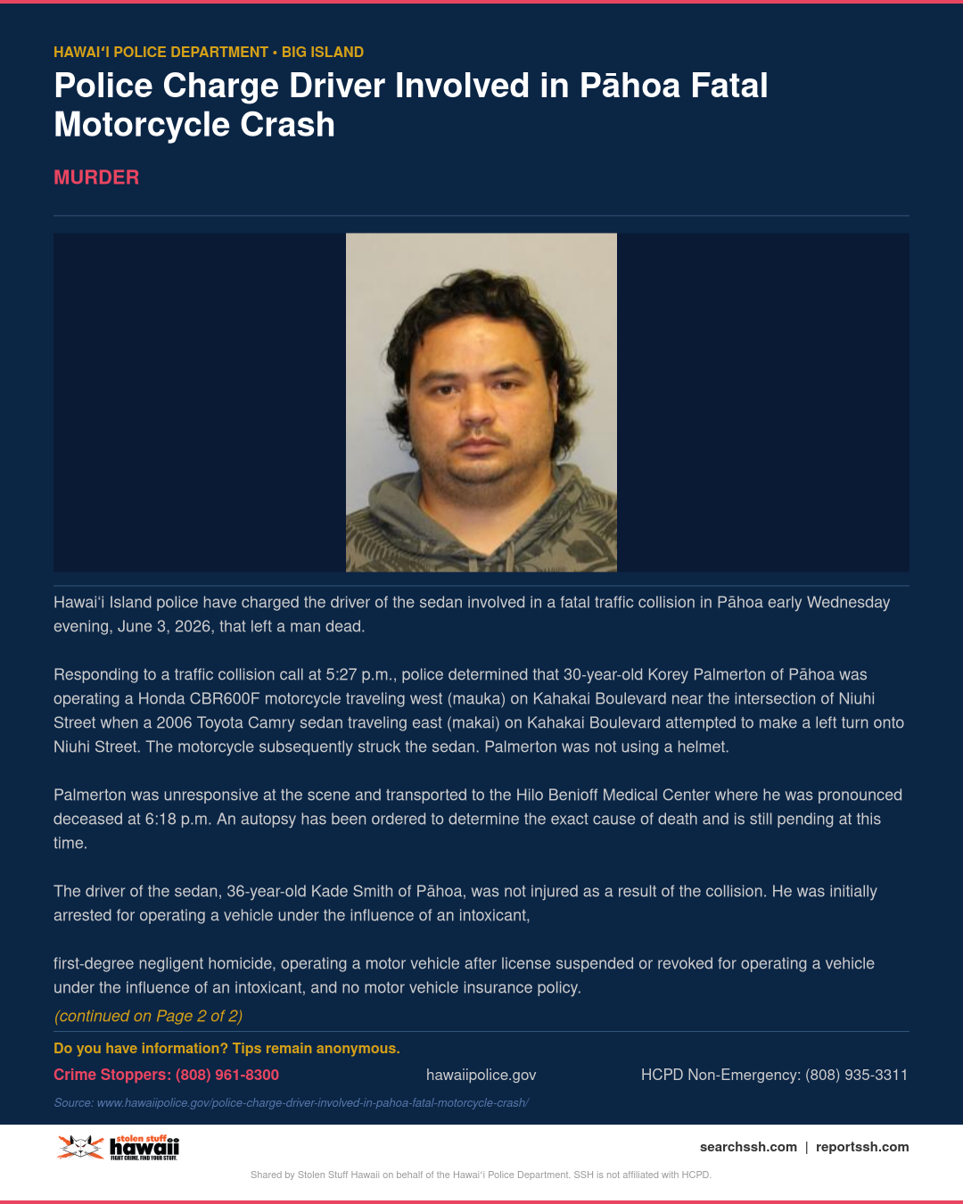 MURDER - Hawaii County | Stolen Stuff Hawaii
