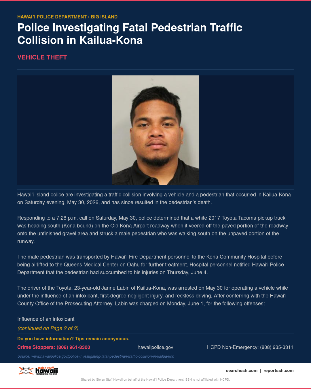 VEHICLE THEFT - Hawaii County | Stolen Stuff Hawaii