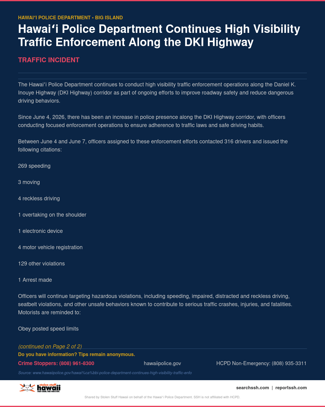 TRAFFIC INCIDENT - Hawaii County | Stolen Stuff Hawaii