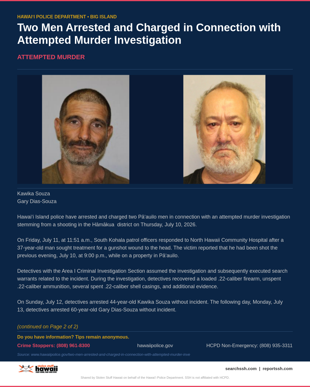 ATTEMPTED MURDER - Hawaii County | Stolen Stuff Hawaii
