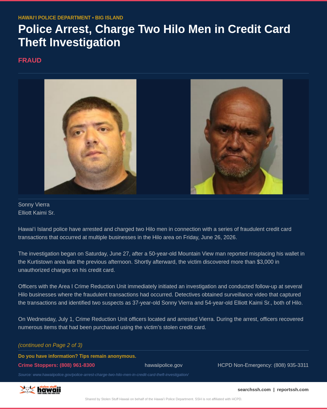 HCPD OFFICIAL - Hawaii County | Stolen Stuff Hawaii