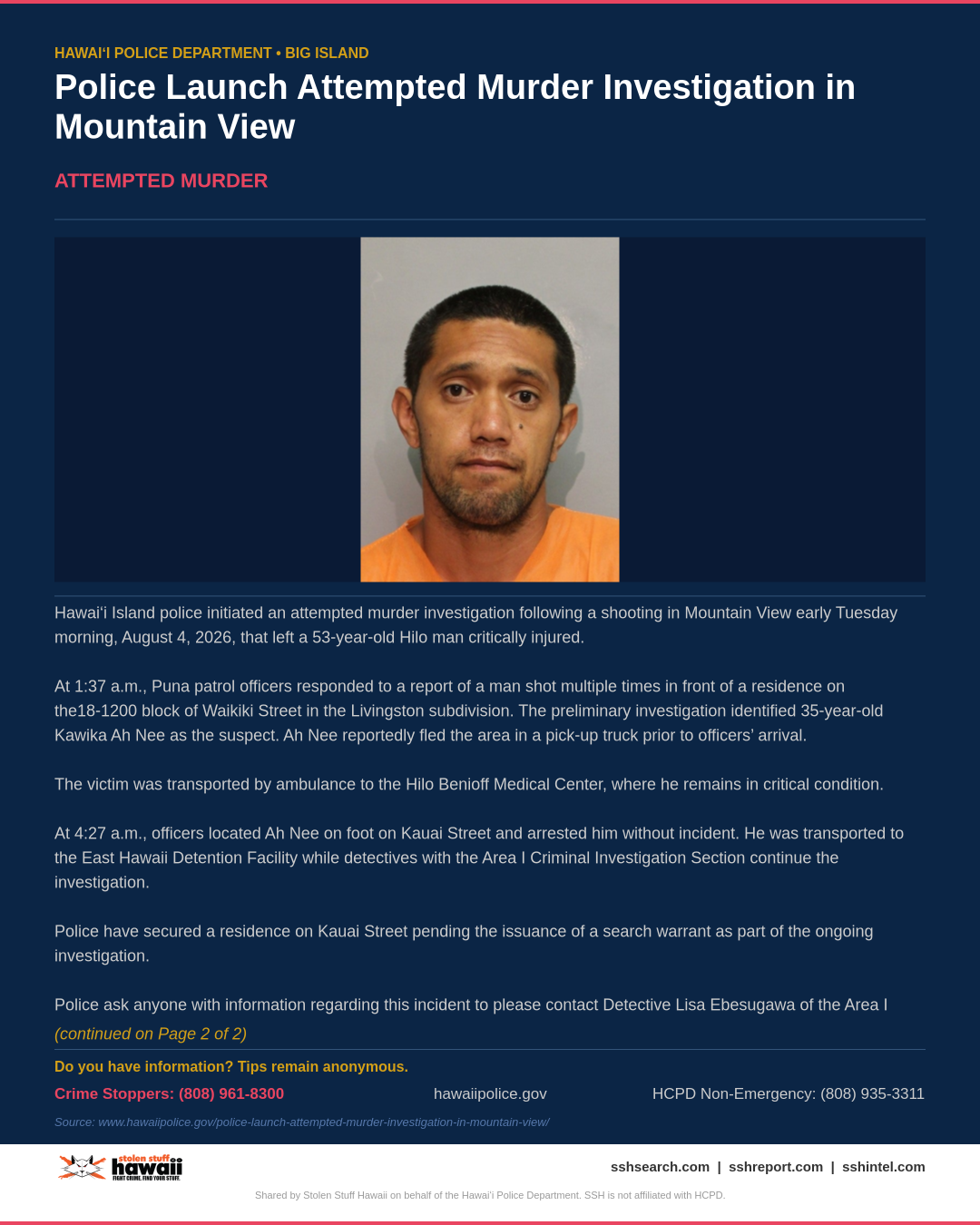 HCPD OFFICIAL - Hawaii County | SSH Search