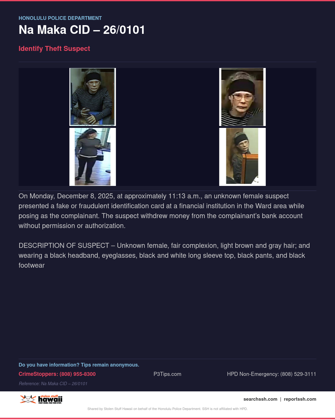HPD OFFICIAL - Honolulu | Stolen Stuff Hawaii