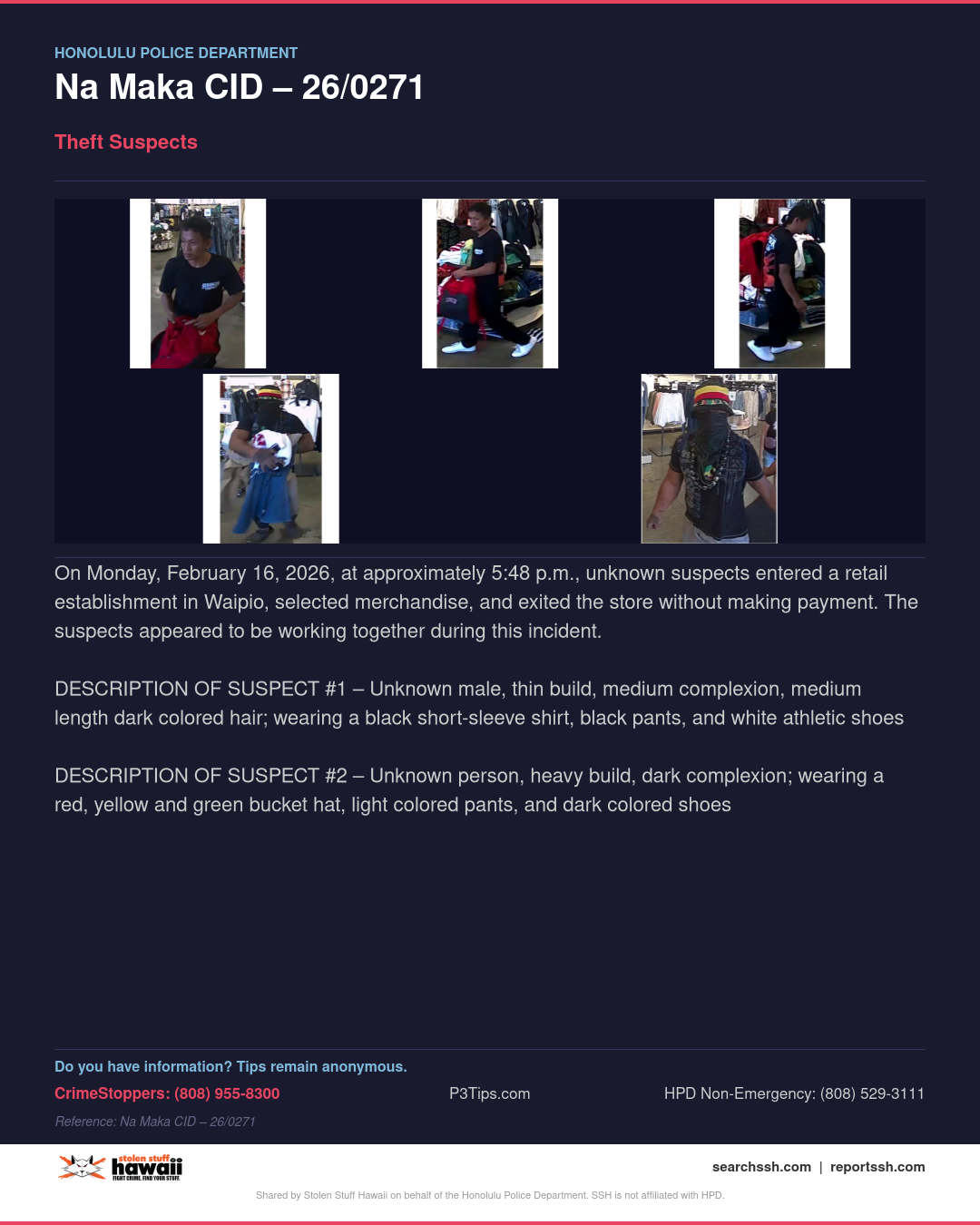 HPD OFFICIAL - Honolulu | Stolen Stuff Hawaii