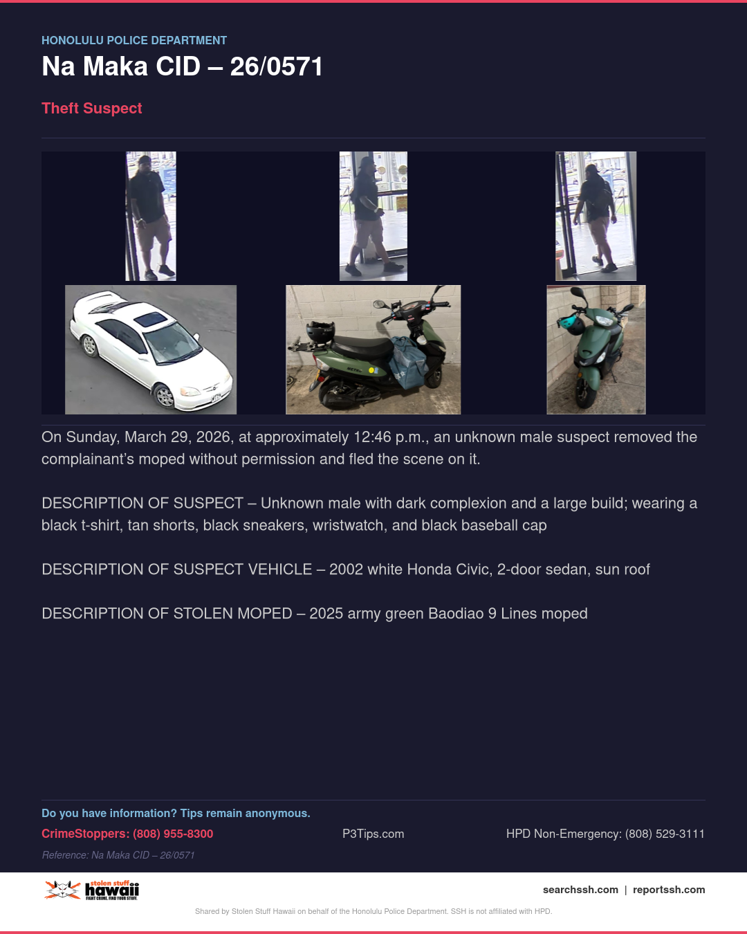 THEFT - Honolulu | Stolen Stuff Hawaii