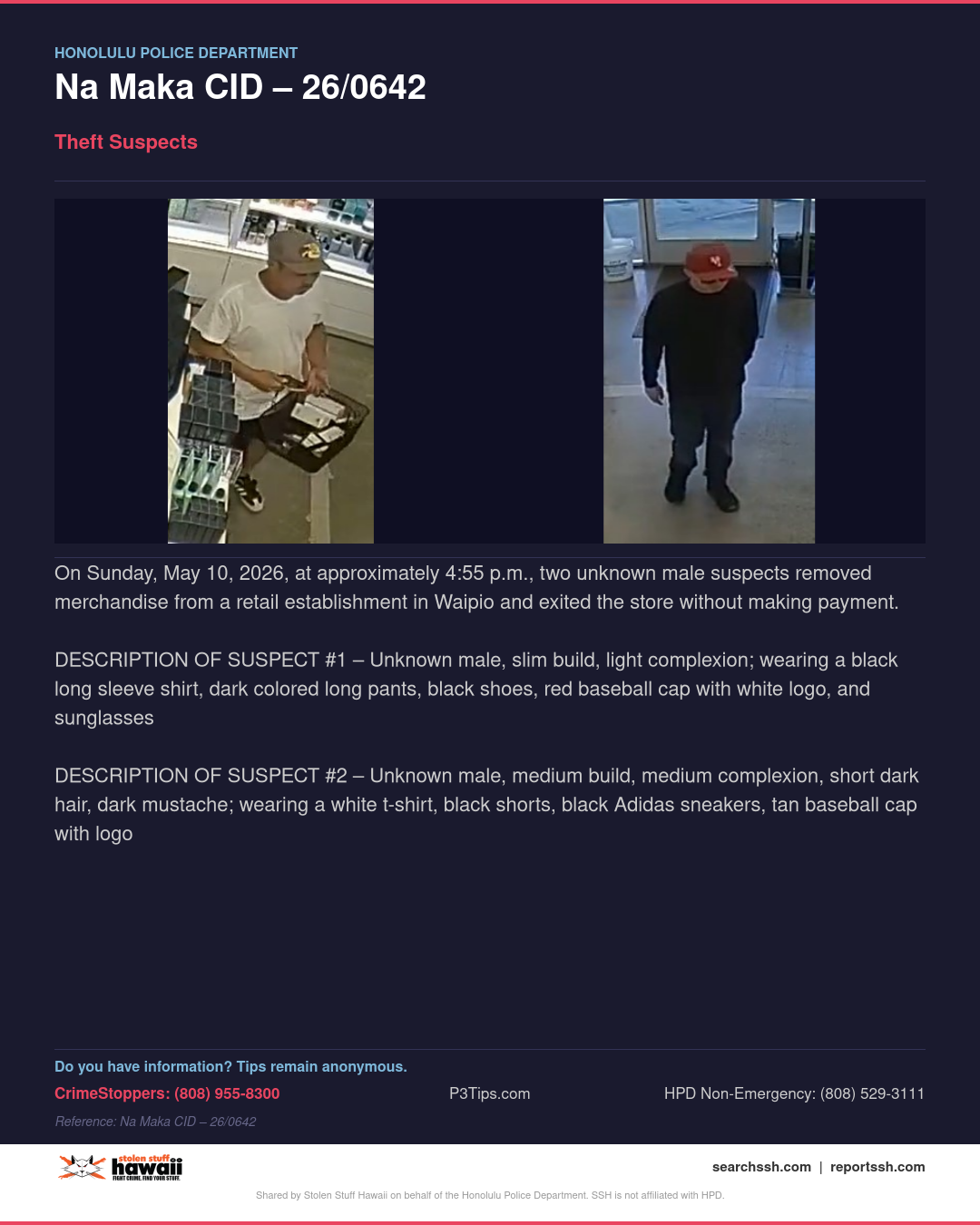 THEFT - Honolulu | Stolen Stuff Hawaii