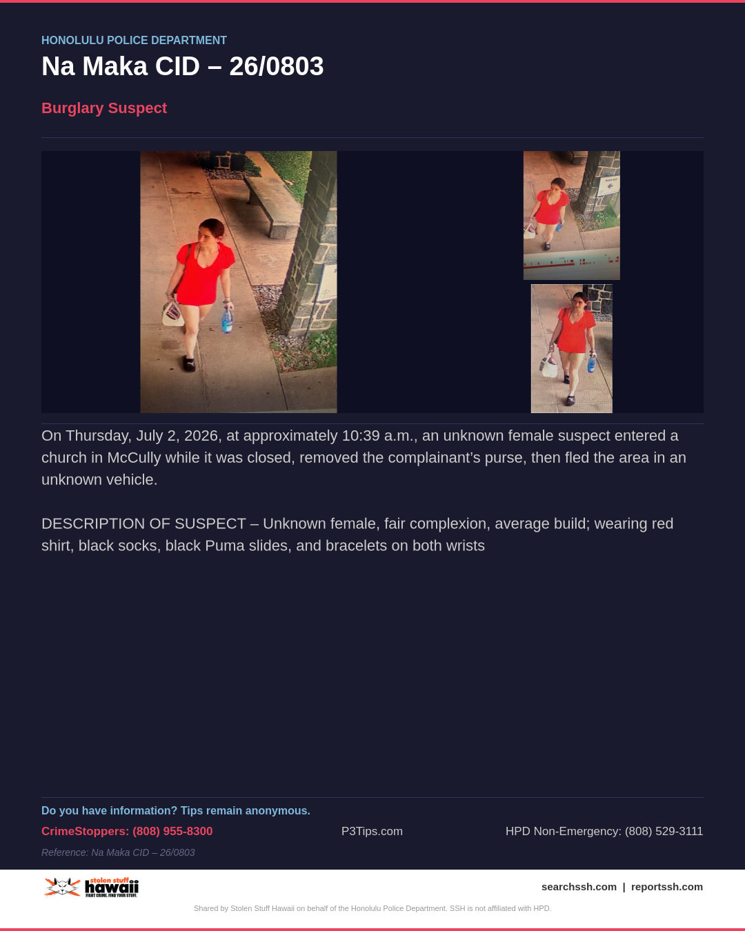 BURGLARY - Honolulu | Stolen Stuff Hawaii